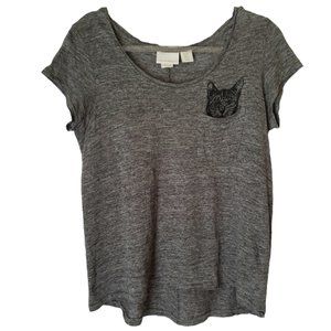 Cynthia Rowley | Gray 100% Linen Peaking Cat Top
